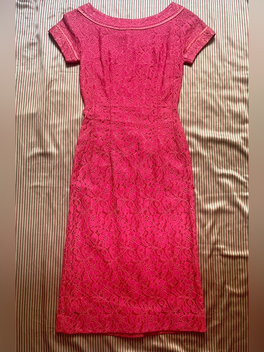 Vtg 60s Jonathan Logan Coral Pink Lace Wiggle Dress XS Mod Cocktail Party AS IS